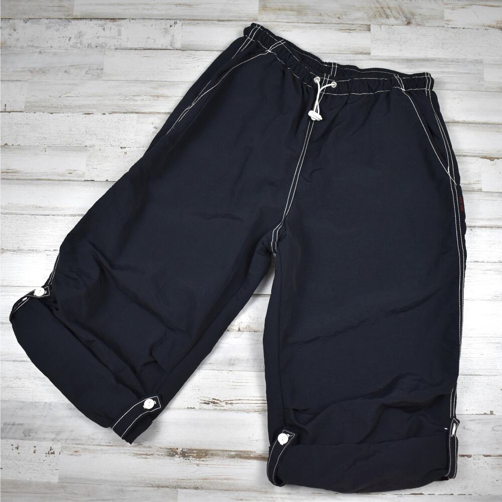 Y2K Vintage Capri Pants Women's Medium Black Nylon Cuffed Cyber Tech Wear 90s